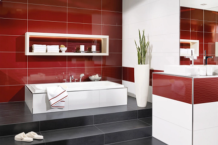 Agrob Buchtal Focus Royal Dekorfliese Step dunkelrot, glänzend, gestreift 30x90 cm