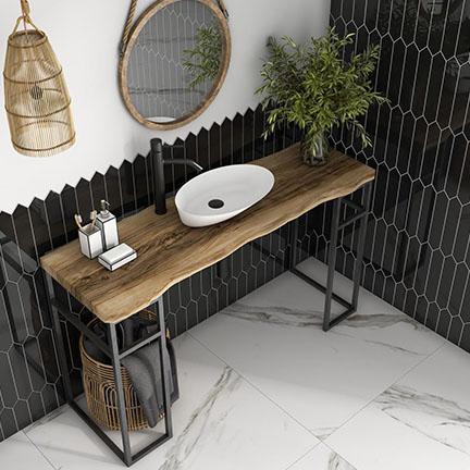 Dune Crackle  Losanga Wandfliese schwarz glänzend 6.5x33 cm