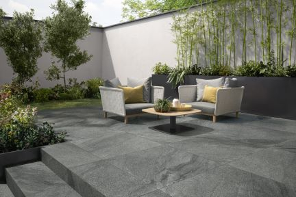 Terrassenplatte Villeroy & Boch Mont Blanc Outdoor Granitoptik carbon 60x60x2 cm 2869 GS90 matt R11/B